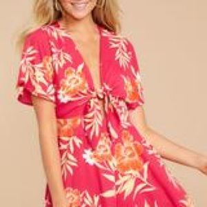 Fuchsia tropical print romper